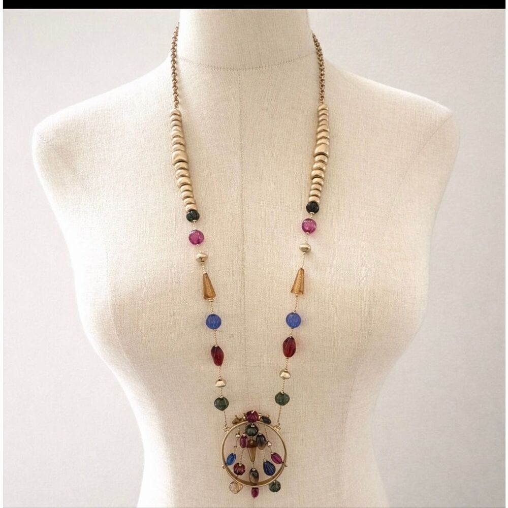 Louis Dell’Olio Linea Multicolor Statement Necklace Gold Tone Large Pendant